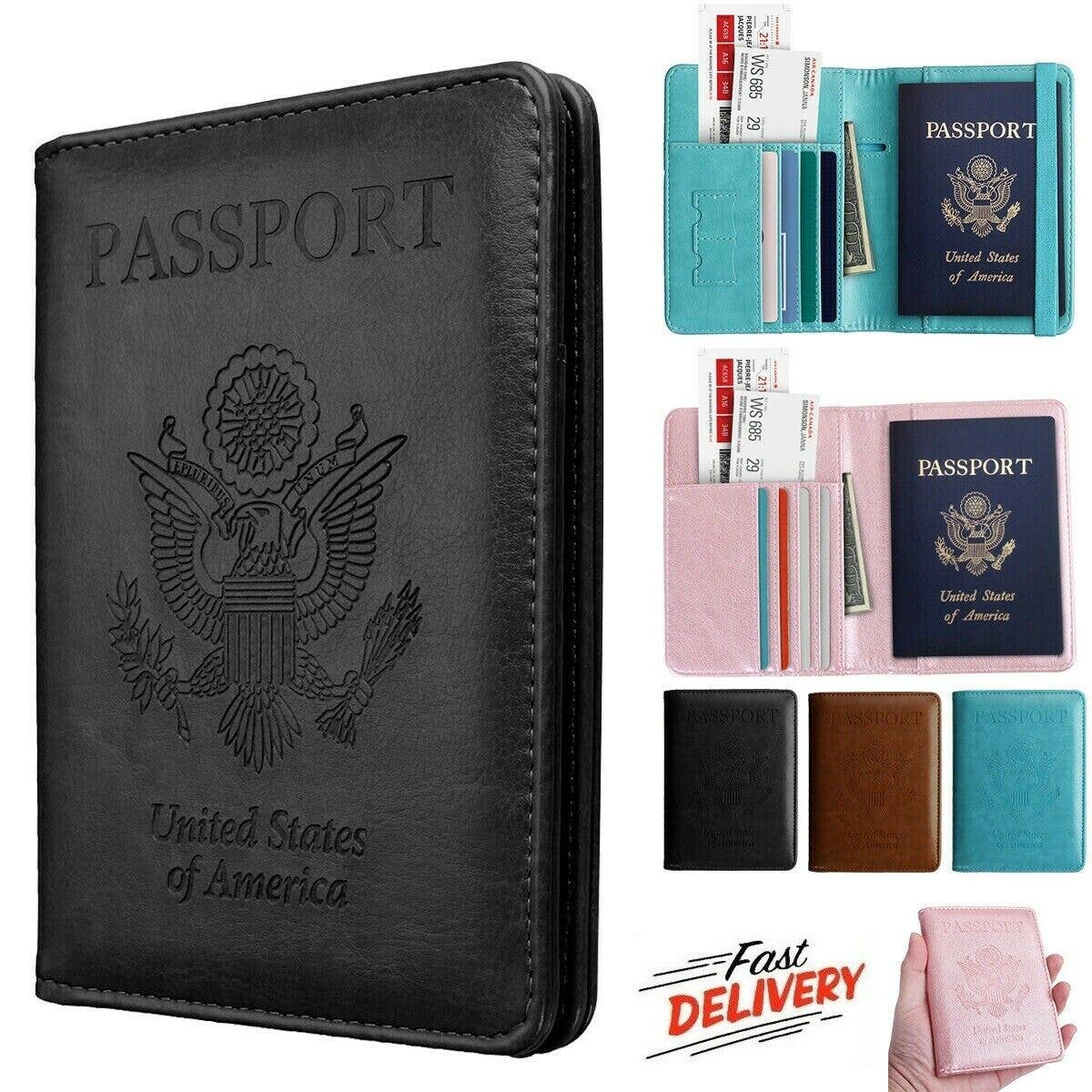 RFID Multi-function Wallet Passport Holder Anti-theft Anti-scanning: Black