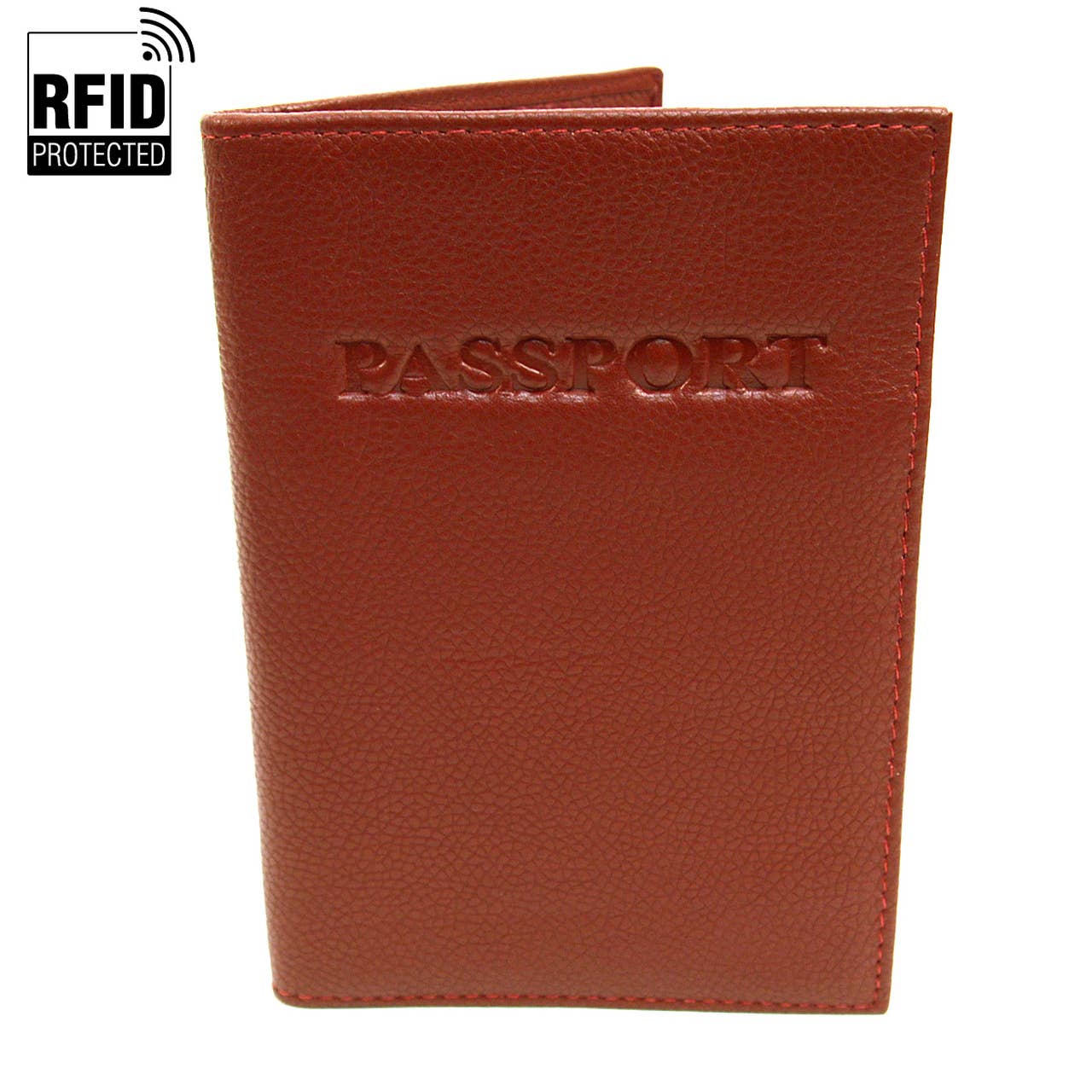 RFID Genuine Leather Passport Case: Burgundy