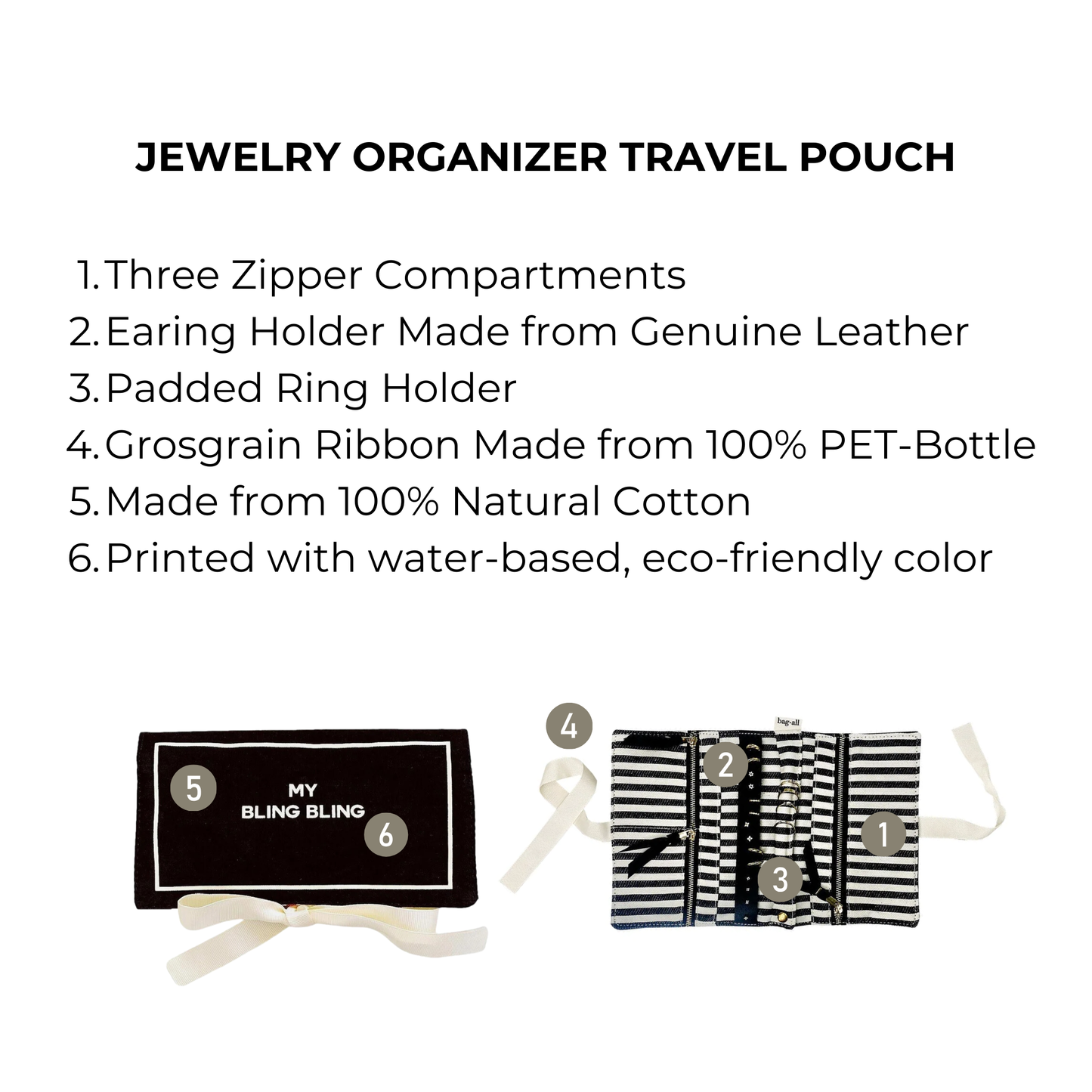 Jewelry Organizer, Travel Pouch, Black