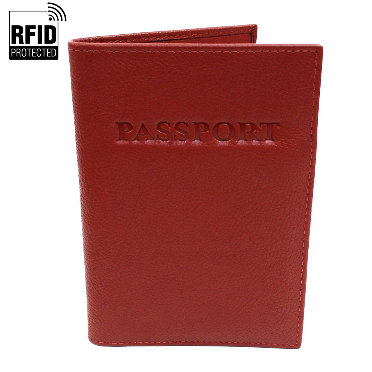 RFID Genuine Leather Passport Case: Burgundy