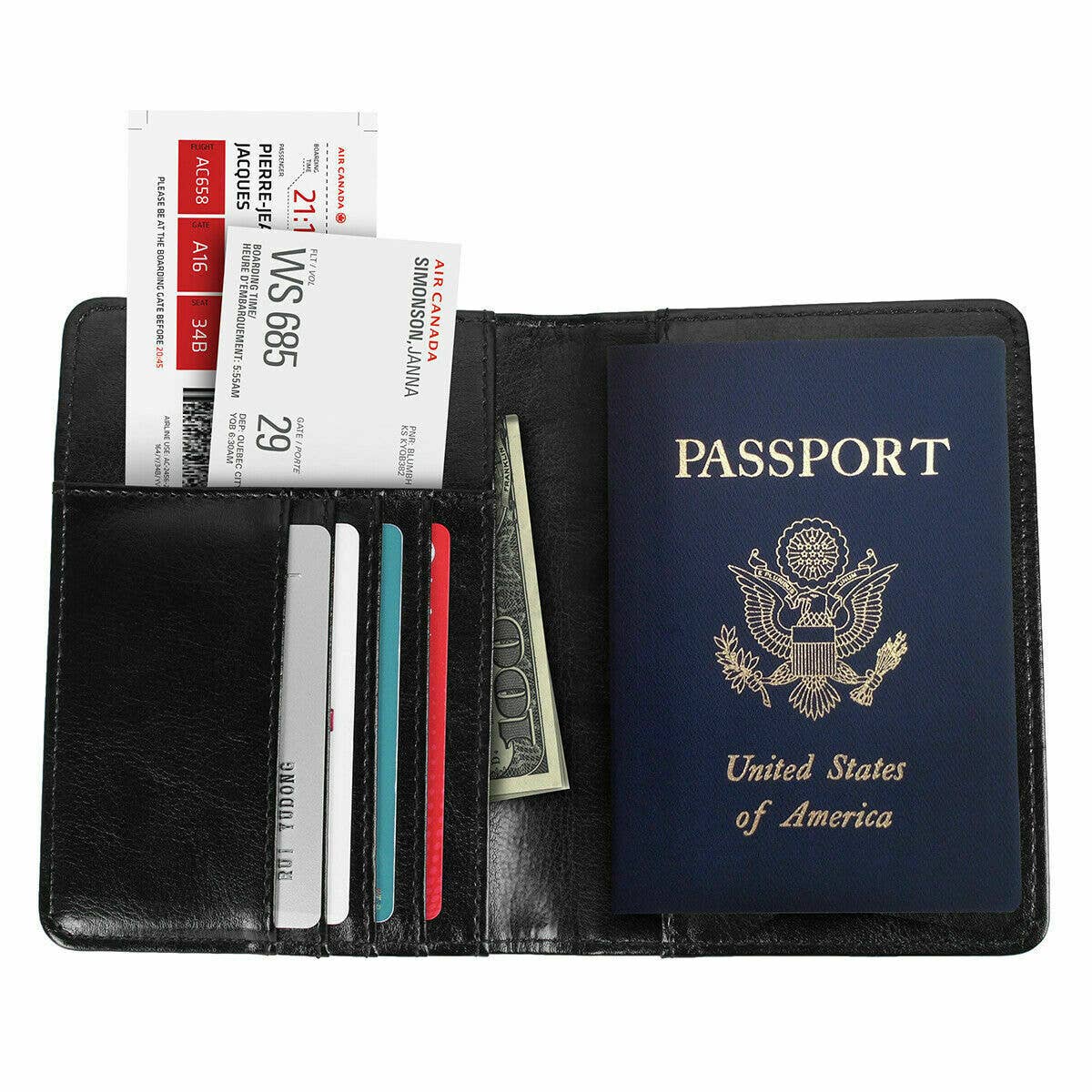 RFID Multi-function Wallet Passport Holder Anti-theft Anti-scanning: Black