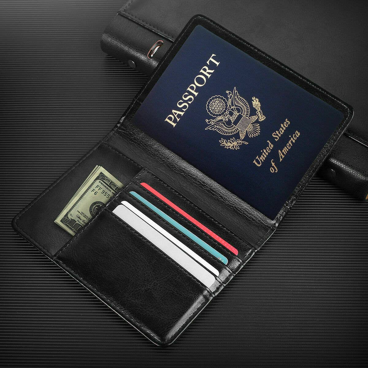 RFID Multi-function Wallet Passport Holder Anti-theft Anti-scanning: Black